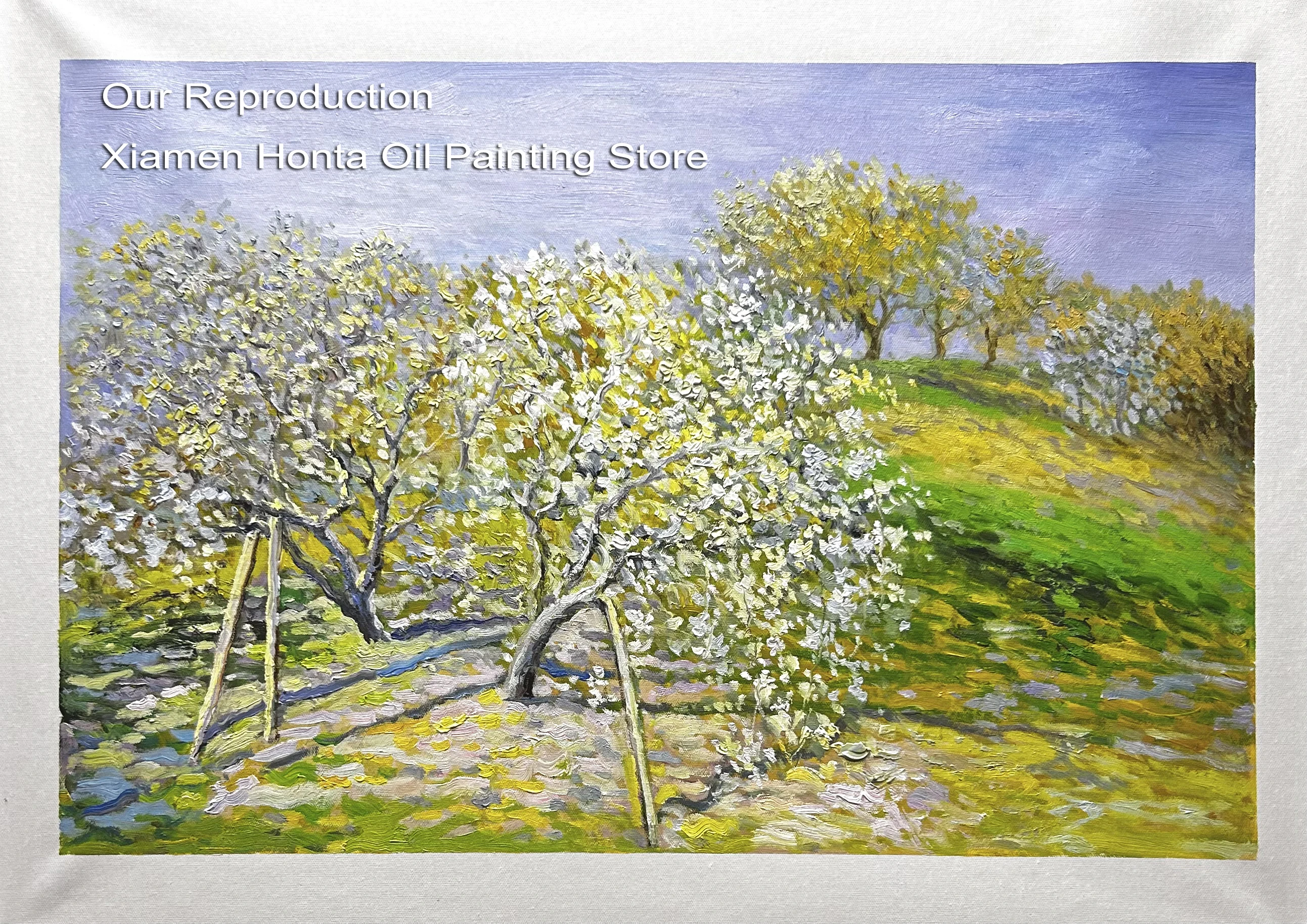 100% handmade Claude Monet Oil Painting Reproduction on Linen Canvas,Apple Trees in Bloom,Museum QualityUnframed