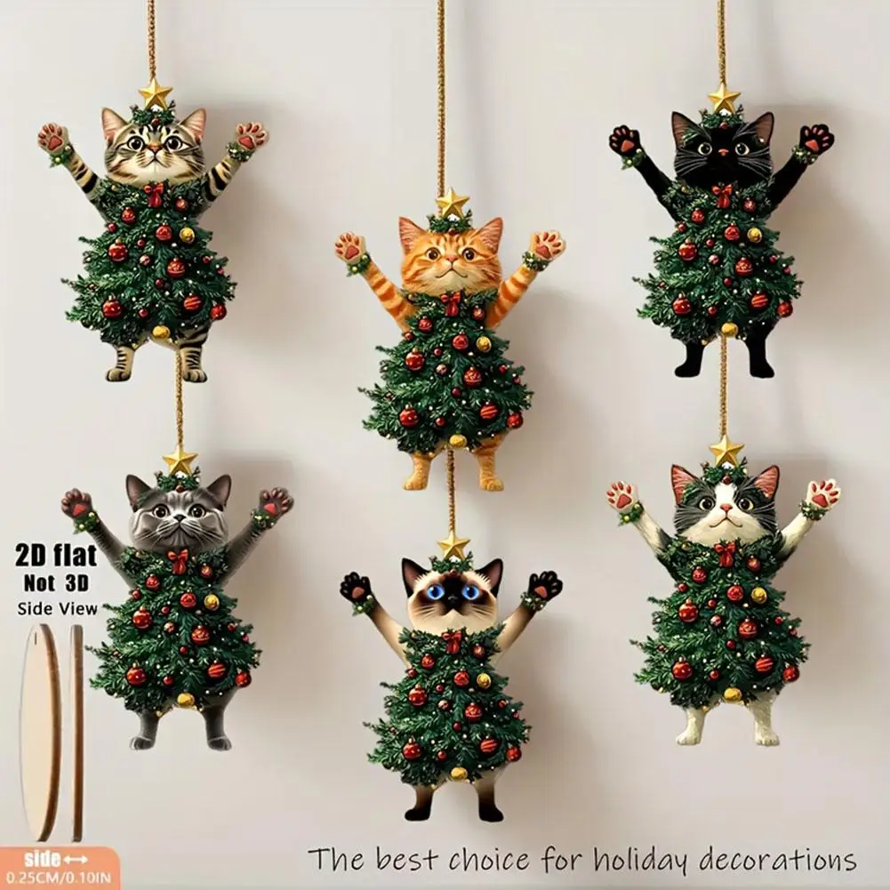 6/12/24pc Christmas Cat Ornament,Christmas Modern Home Decoration,Car Pendant Hanging Ornament,Cute Kitty Decoration For Holiday