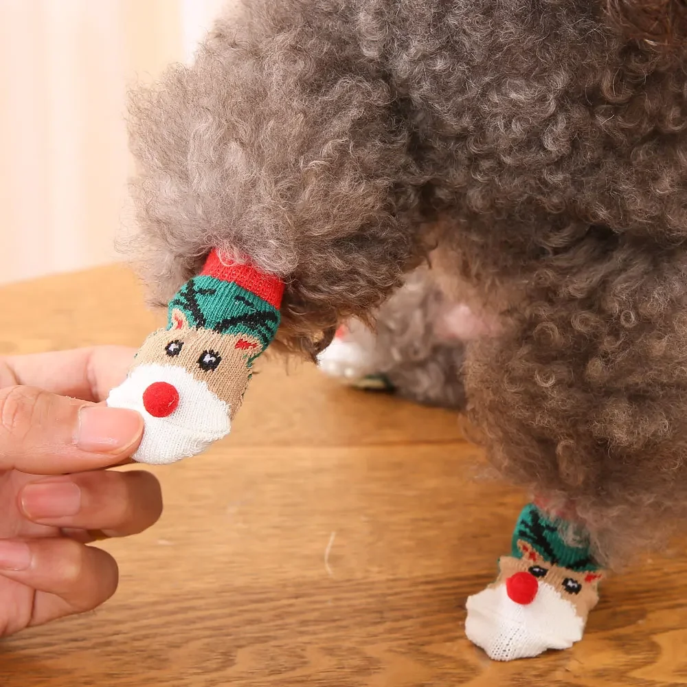 Christmas Pet Dog Socks Santa Claus Elk Snowflake Indoor Cat Dogs Socks Teddy Bear Small Dog Leg Warmers Cat Shoes