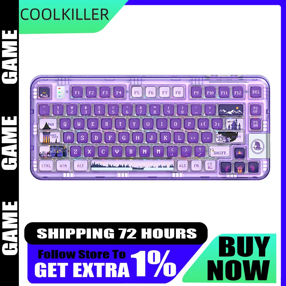 

Coolkiller Ck75 Механическая клавиатура с тремя режимами, длительный срок службы батареи, прозрачная беспроводная клавиатура с горячей заменой, индивидуальный подарок для геймера