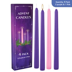 4 Pieces 10inch a Three Purple and One Pink Small Wax Without Drip, Smoke-Free and Fragrance-Free Household Dinner Candles, Hand-Pulled, High-Quality, Suitable for All Places, and Various Holidays. We Only Uses the Tapered Candles Made of High-Quality Wax, so That the Burning of the Candle, You Will See the Same Color of the Long Candles Itself. You Can Make It Soft Light.