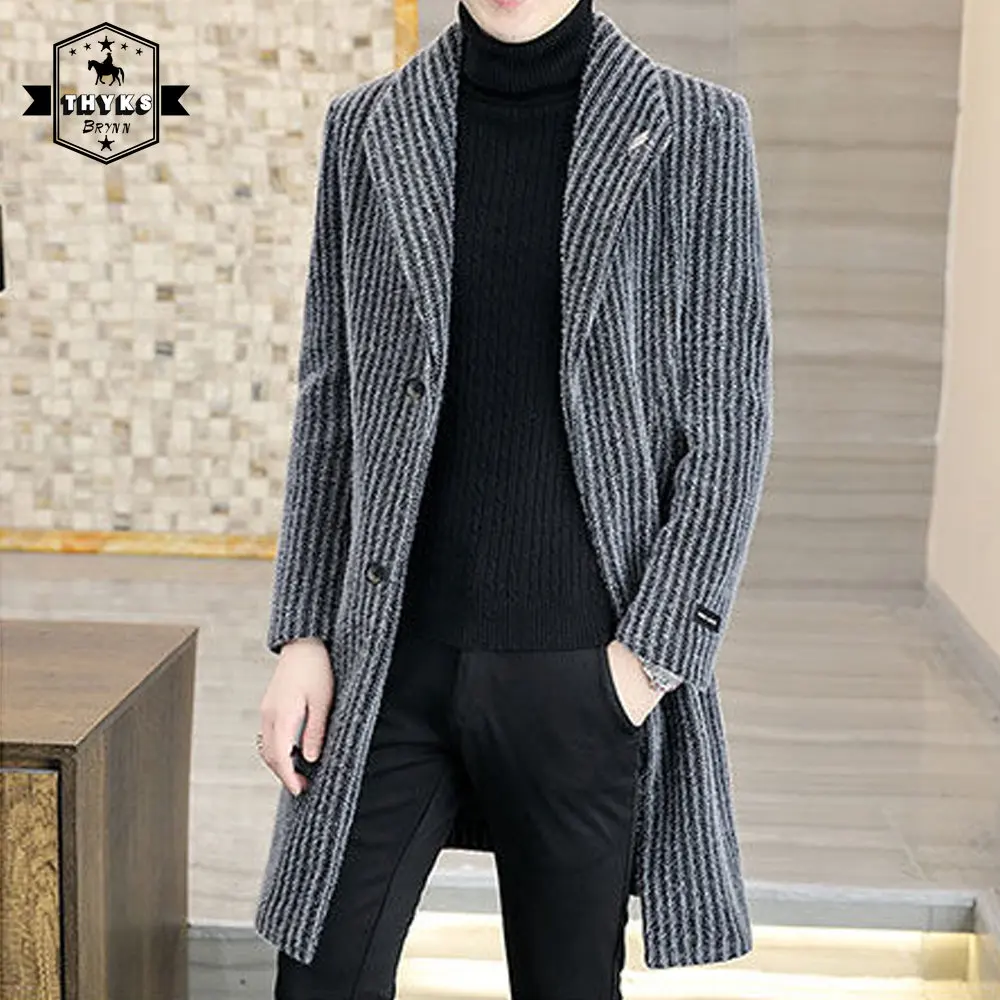 

2023 New Men's Coat Slim Fit Korean Fashion Windbreaker Casual Thick Long Jacket Luxury Woolen Trench Coats Elegant Winter Tops