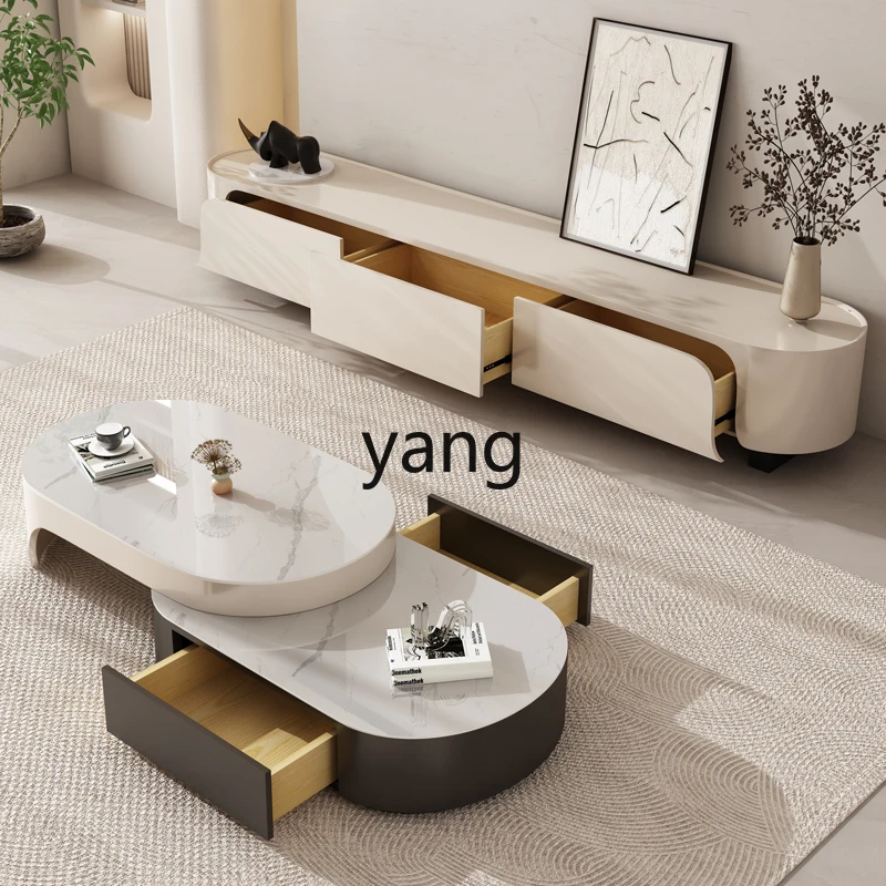 LH  Home Cream Wabi-Sabi Style Modern Internet Celebrity Extendable Coffee Table TV Cabinet