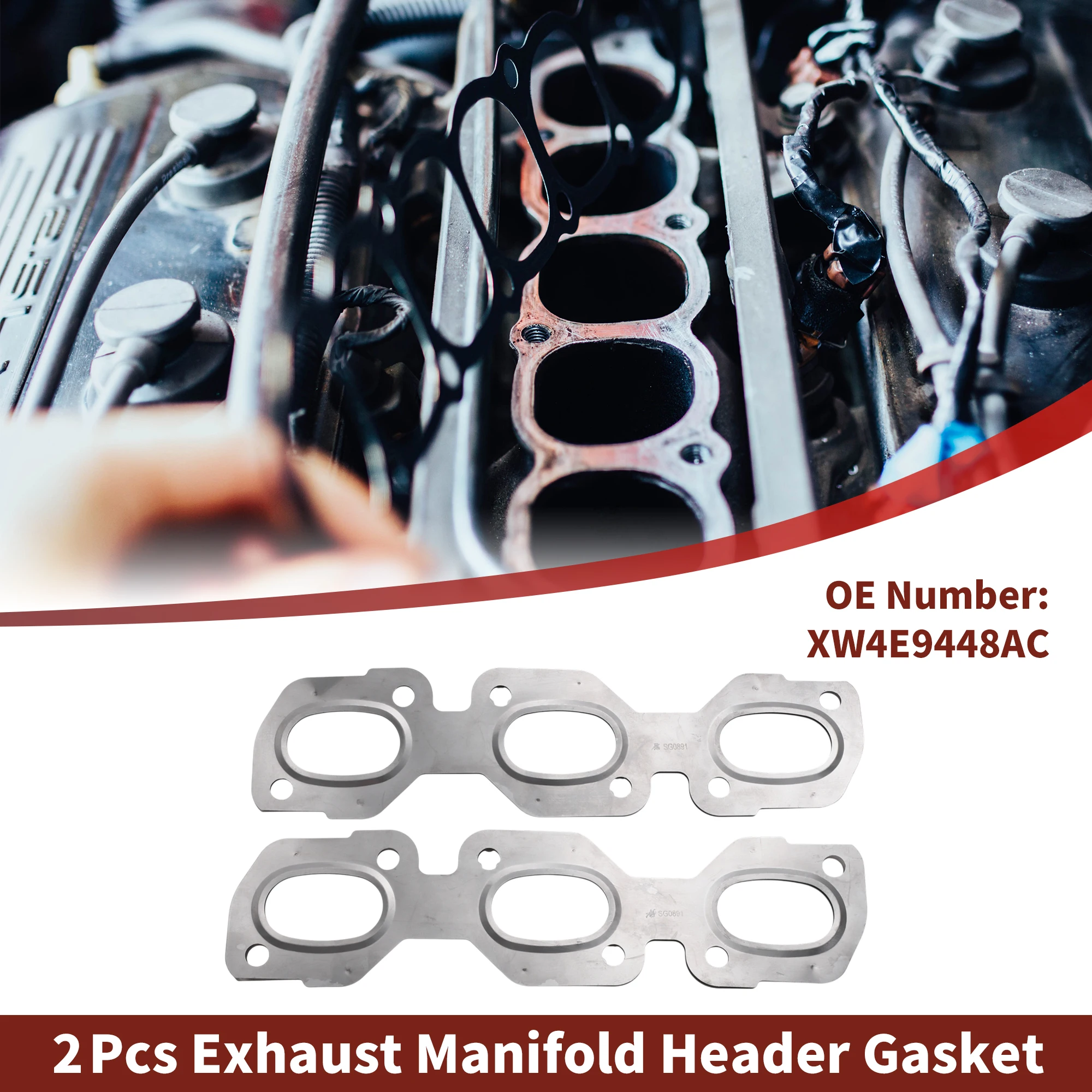 Uxcell 2 peças junta de cabeçote do coletor de escape para ford fusion 3.0l v6 06-12 junta de escape do coletor do motor no. xw4e9448ac