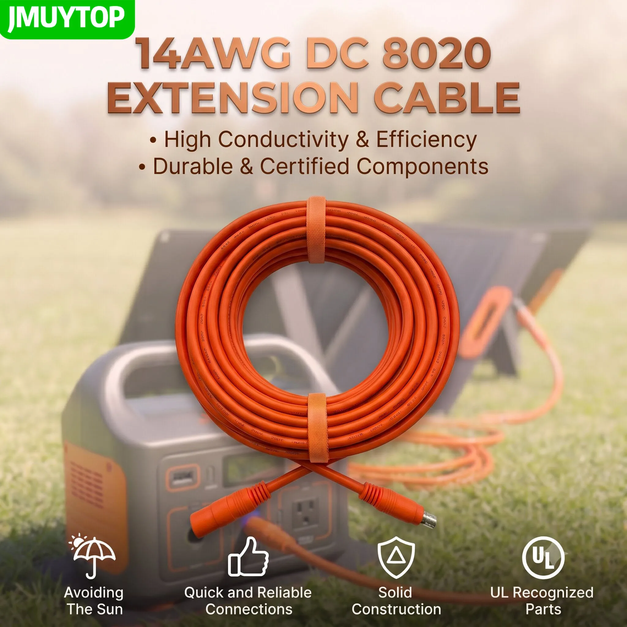JMUYTOP Solar Panel Extension Cable DC 8020 14AWG For Jackery/BLUETTI Power Stations DC8020 Female Explorer pro plus series