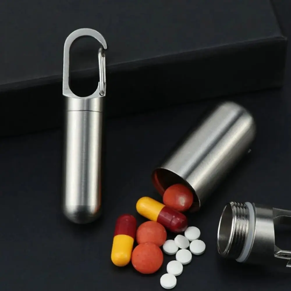 

Tablet Container Stainless Steel Waterproof Key Ring Travel Pill Case Medicine Pill Box Granule Storage Box Capsules Organizer