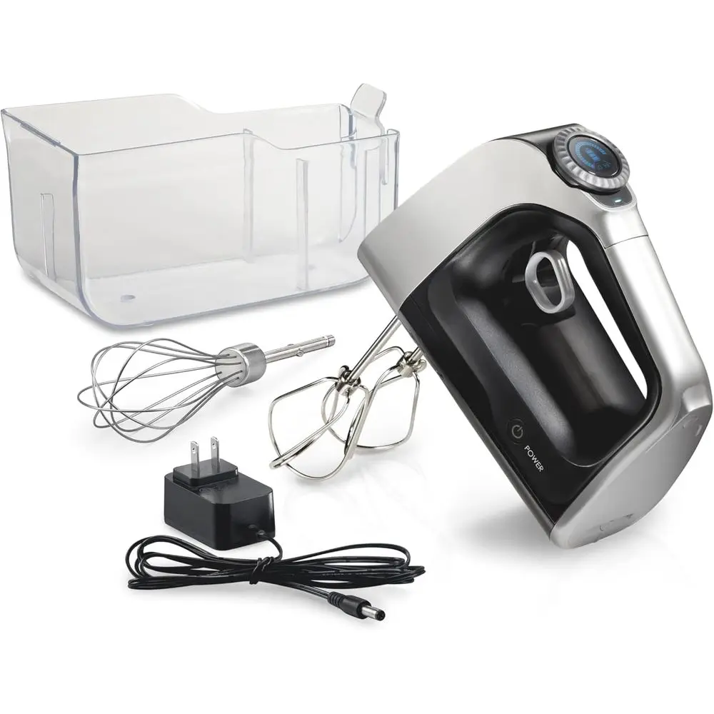 

Electric Hand Mixer with Variable Speed Control, Strong DC Motor, Fast Charging, LCD Display, Whisk, and Storage Case, Black