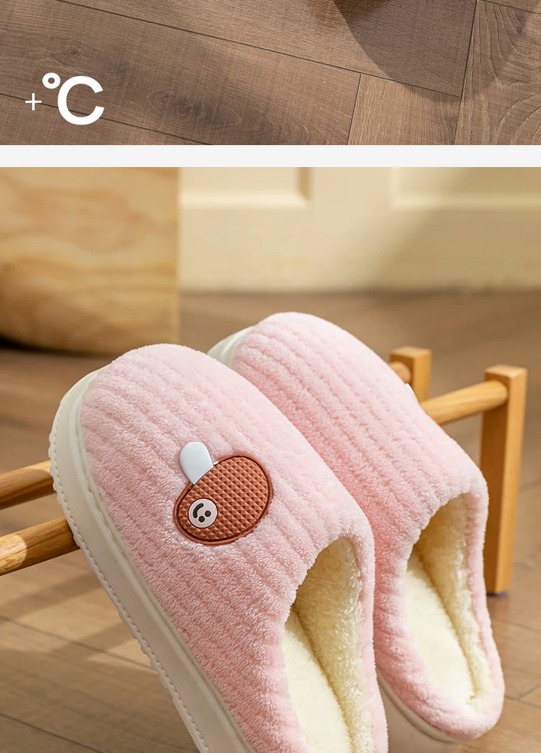 Niedliche Pilz-Winterhausschuhe für Damen und Herren, gestreifte Cord-Hausschuhe, weiches Plüschfutter, rutschfest, für den Innenbereich, Schlafzimmer, Bodenpantoffeln – Detail 2