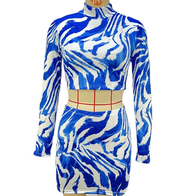 Conjunto de Top corto con estampado de cebra INS Sle y falda ortopé para mujer, mezcla de poliéster de cintura alta cruzada, novedad de Otoño de 2024