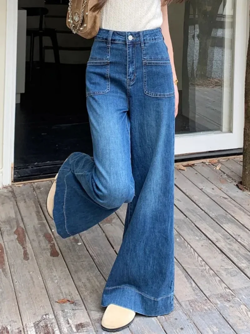 Streetwear Denim Flare Pants Jesienna odzież damska Spodnie z szeroką nogawką Spodnie jeansowe Vintage Fashion Boot Cut Jean Pants