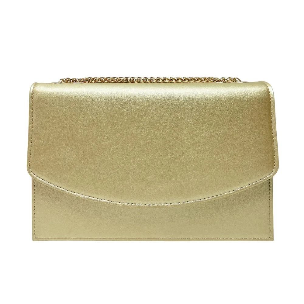 Matte Metallic Gold Minimalist Curved Flap Thin Gold Chain Clutch Luxury Versatile Evening Bag Middle Aged Women Wedding Purse