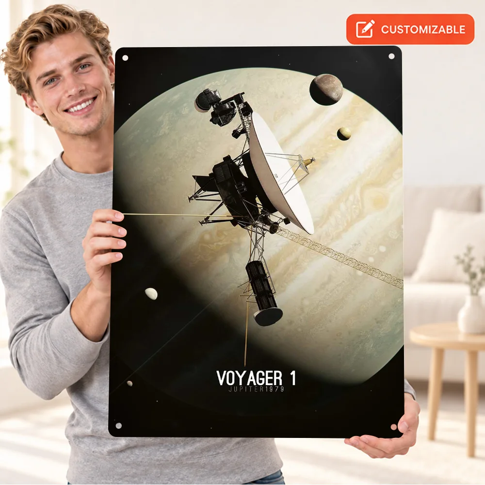 Voyager 1 Jupiter 1979 Aluminum Poster Personalized Metal Sign Astronomical Digital Illustration Wall Art For Science Classroom