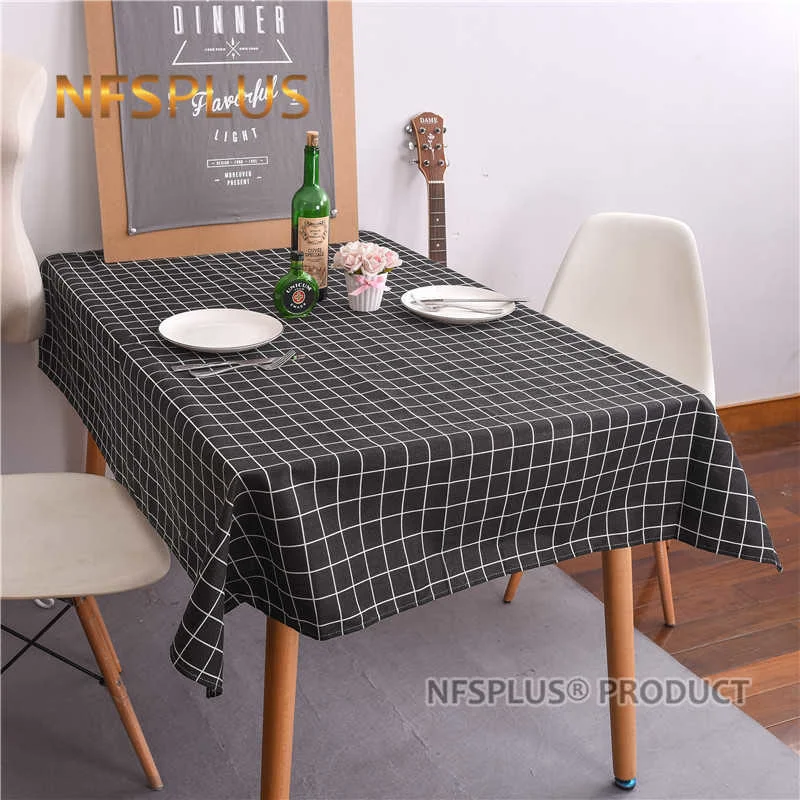 Home Decorative Plaid Table Cloth 140x200cm Cotton Linen White Black Tablecloth Table Cover For Dinning Wedding Christmas