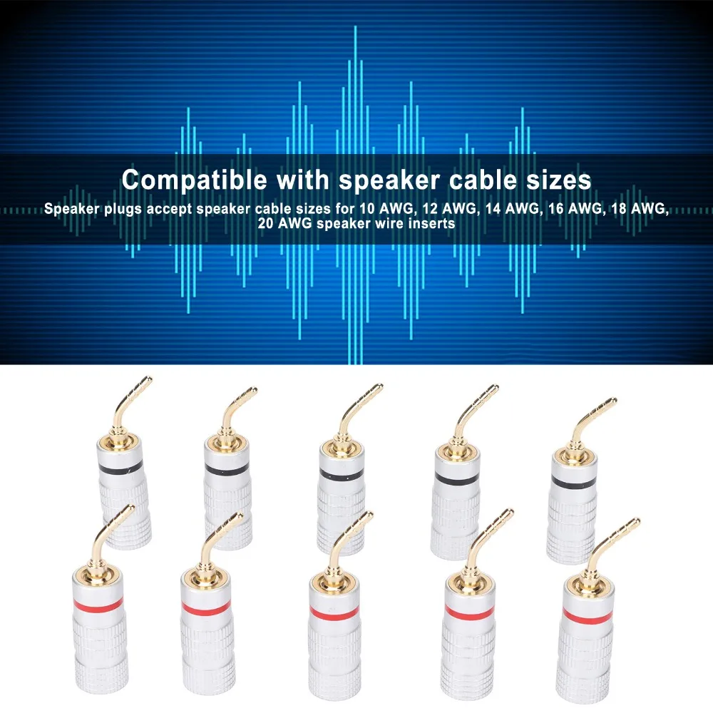 10PCS Professional 2.0mm Needle Type Banana Plug 24K Gold Plated Gold Plated Audio Banana Plug Wire Cable Connectors Audio