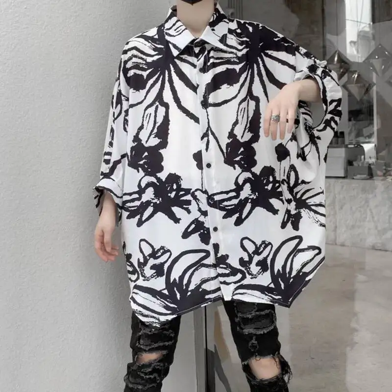 HKSH Spring Summer New Men Tide Dark Korean Printed Shirt Women Loose Long-Sleeved Artistic Pattern Trendy Tops Holiday HK22366