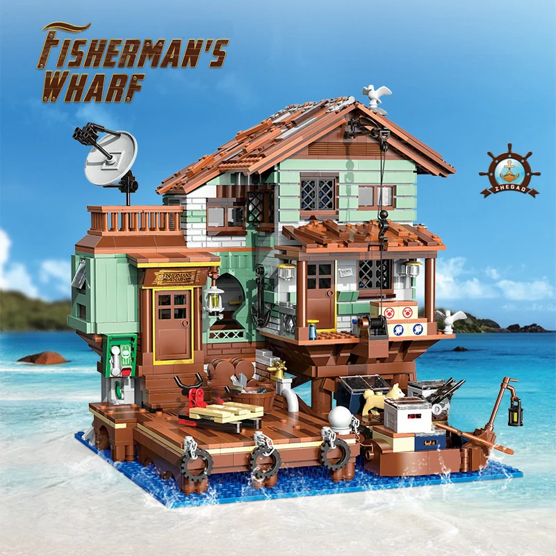 

2100PC Fisherman's Wharf Building Blocks Model Seaside Houseboat Street View Ship DIY Bricks Kids Toys Boys Girls Holiday Gift