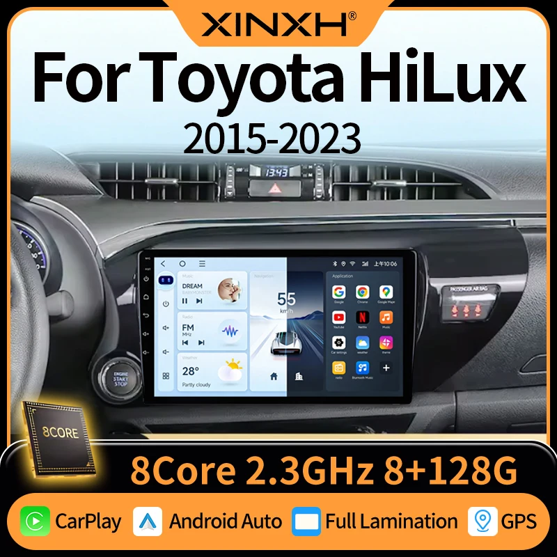 Wireless CarPlay & Android Auto Car Radio for Toyota Hilux LHD 2015-2023 Multimedia Stereo Head Unit