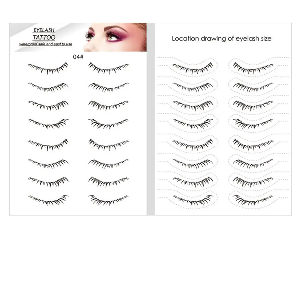 Professional Natural Lower Eyelash Tattoo 8 Pairs Waterproof Tattoo Stickers Temporary Sweatproof False Eyelashes Tattoo Women