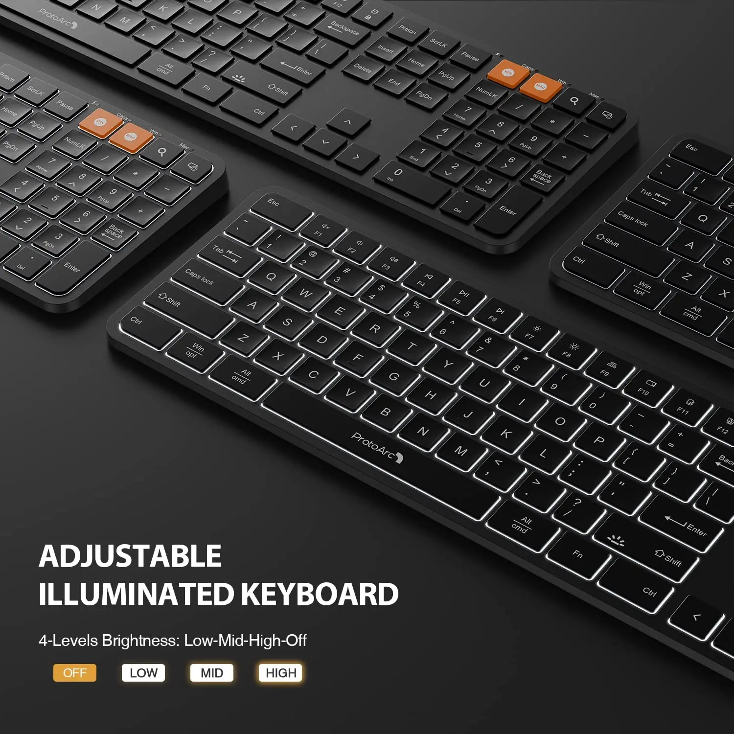 ProtoArc Backlit Wireless Keyboard Rechargeable Full Size Illuminated Keyboards for Windows Mac USB Type Connection