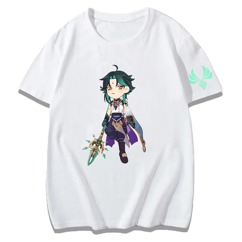 Genshin Impact Tshirts Xiao Graphic T-shirt Kawaii Cartoon Girls Tees Summer Short Sleeve Tee-shirt Women Tops 100% Cotton Shirt