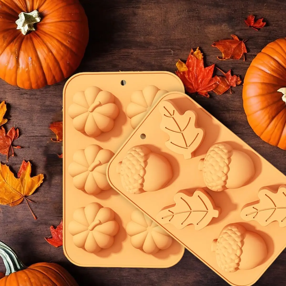 

Fall Pumpkin Silicone Mold Thanksgiving 3D Pine Cone Autumn Leaf Silicone Candle Moulds Acornshape Chocolate Candy Cake Pan Baki