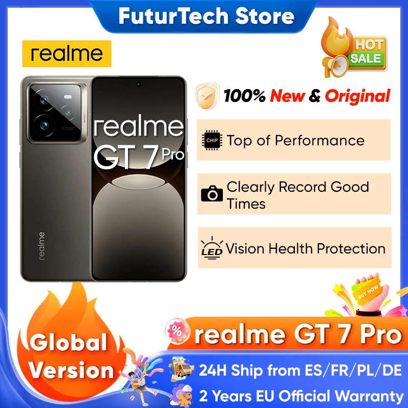 Version Globale realme GT 7 Pro Smartphone 5G Snapdragon 8 Elite AI Ultra-clear Snap Camera RealWorld Eco� Display 6500mAh Battery 120W Charge NFC AI Smartphone