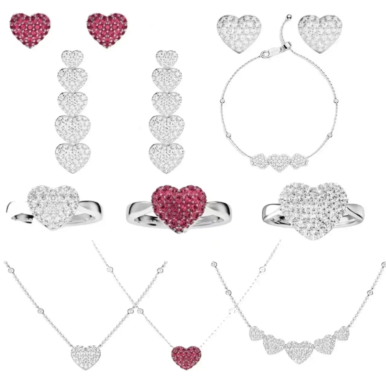 Nouvelle collection CY 2025 : Collier, bracelet, boucles d'oreilles et bagues en forme de cœur, idéals comme cadeaux pour les événements professionnels