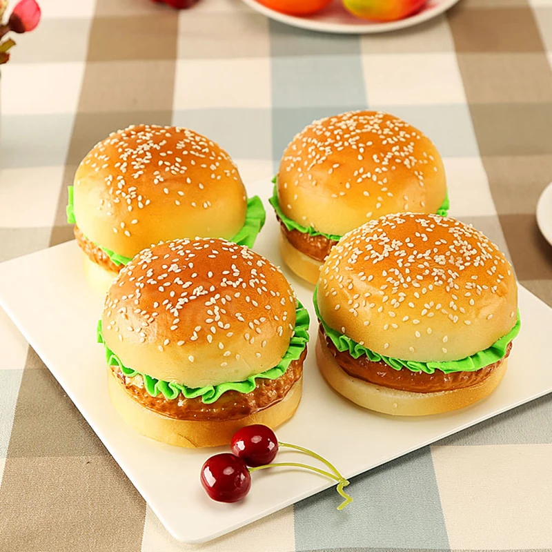 Toy Simulated Hamburger Lifelike Realistic Artificial Bread Burger Decoration Elastic Food Display Photography