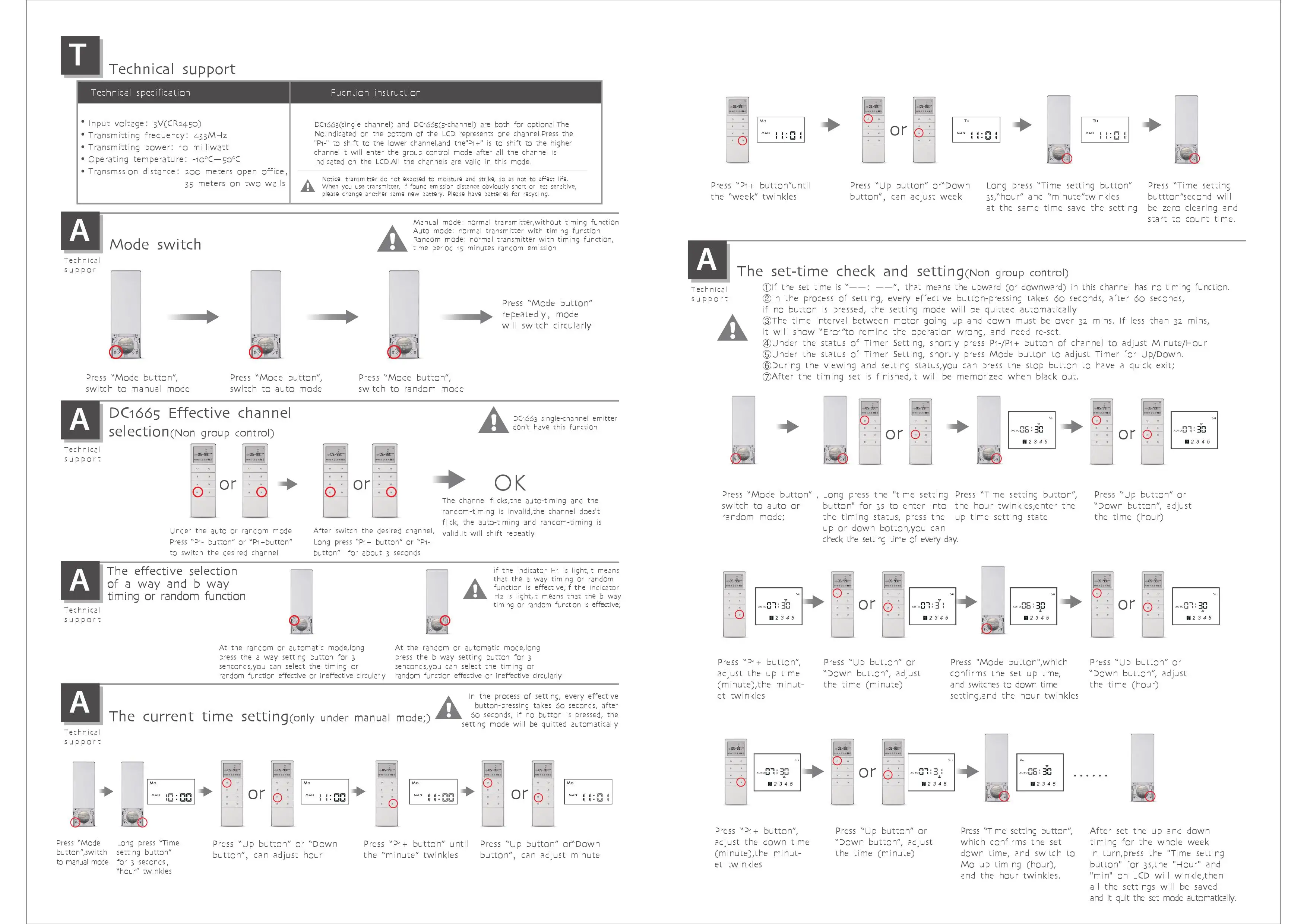 Obrázek 7: Dooya přijímač 4vedení daleký regulátor s časovač funkce, DC1603, DC1663