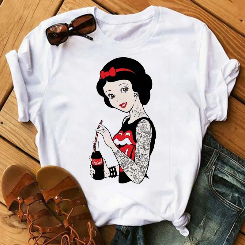 Kawaii Clothes Disney Princess Ladies T Shirt Summer Women Tops Harajuku Cartoon Graphic Girl Tees Cute T-shirt Female Blouses