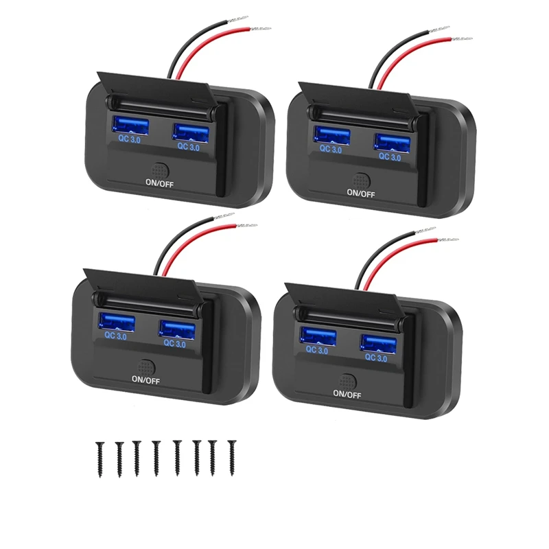 

4PCS USB Outlet 36W Dual QC3.0 Quick Charge Socket 12V 24V RV Switch Panel Car Charger For Marine Boat ATV Motorcycle