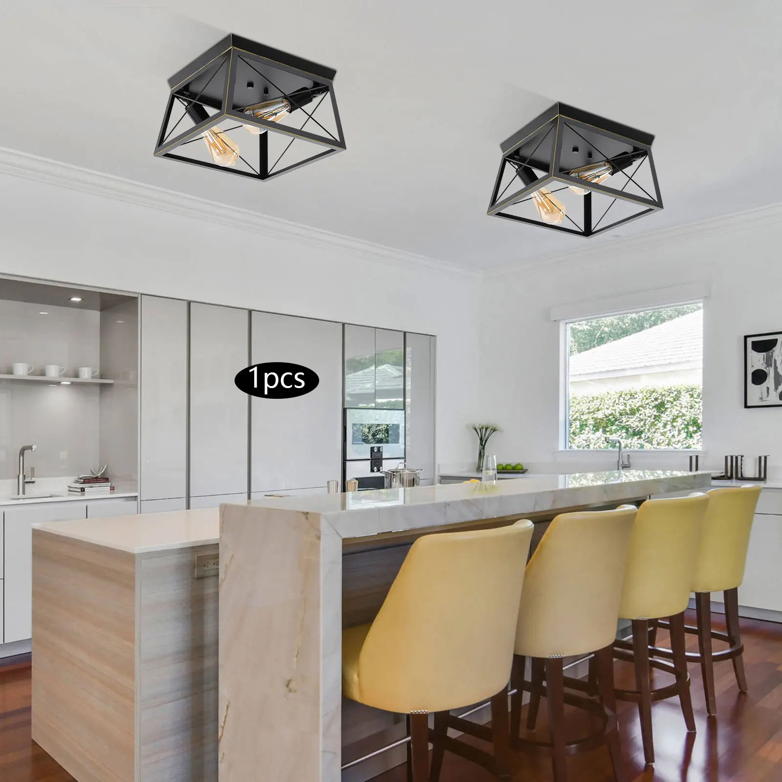 アイアンフレーム付きシーリングライト、60W電球対応、107.64フィート²の照明カバー範囲、調光可能、家庭やオフィスに簡単に設置可能