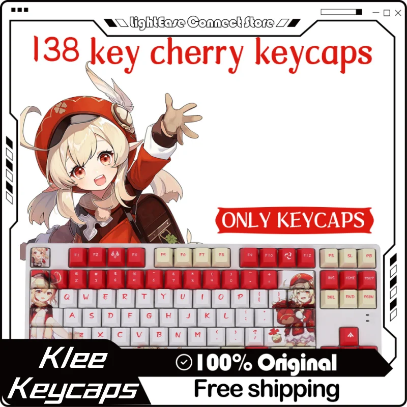 Genshin Impact Klee Theme Keycap 138 Key Cherry Profile Pbt Hot Sublimation Mechanical Keyboard Cute Red Animation Game Keycap