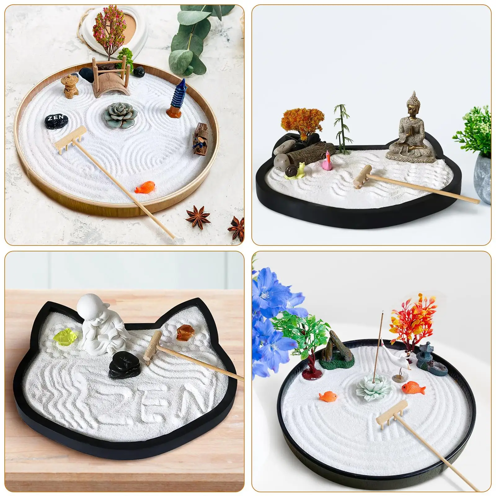 8 pcs Mini Zen Rake Bamboo Garden Tools Sand Table Decor Home Desk Toy Gift Handicraft Sewing Supplies Tea Set