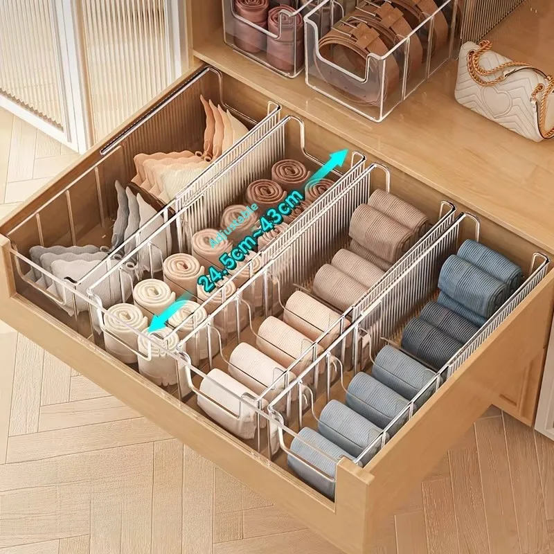 

Органайзер для хранения белья и носков 3-в-1 с эластичными разделителями, пластиковый контейнер для шкафа, домашний органайзер