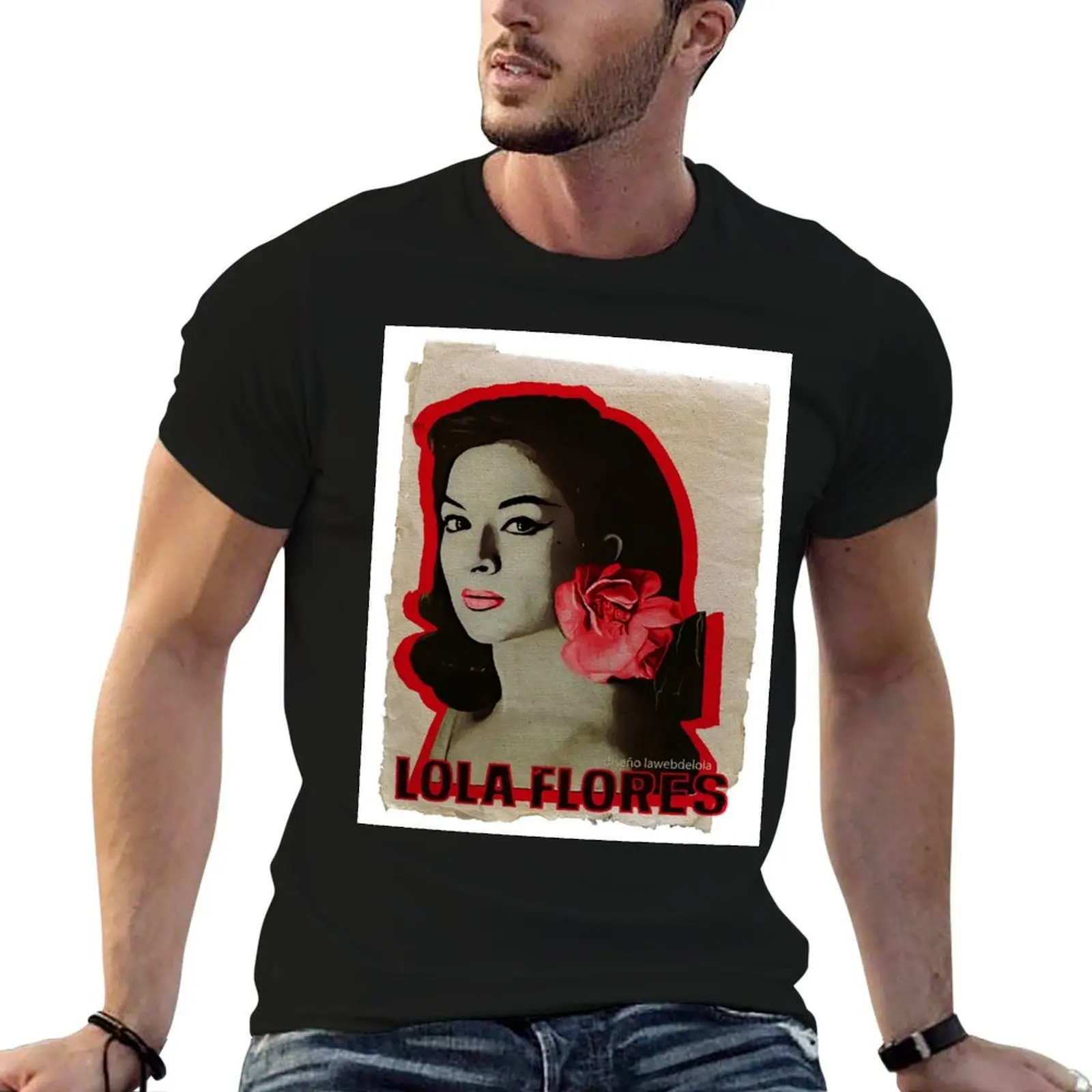 Camiseta Lola Flores con estampado de flores rojas vintage, camiseta de algodón suave y ligera