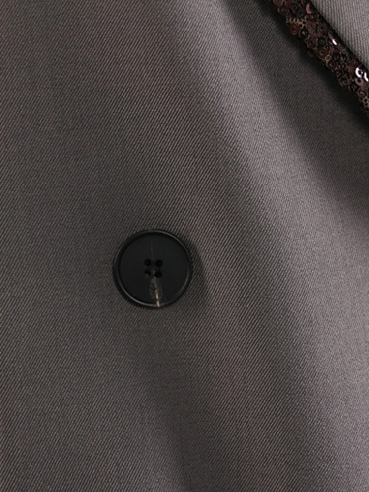 Woman Clothing Camel Sequins Spliced Big Size Long Blazer New Lapel Long Sleeve Jacket Fashion Tide Spring Autumn2025 outerwears