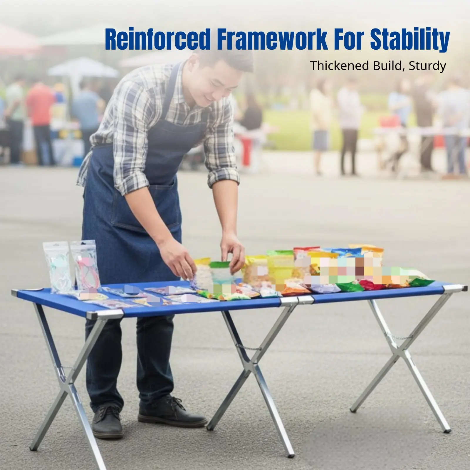

Portable Folding Display Rack, Adjustable Metal Stall Table, Multi-Functional Vendor Stand for Outdoor Events
