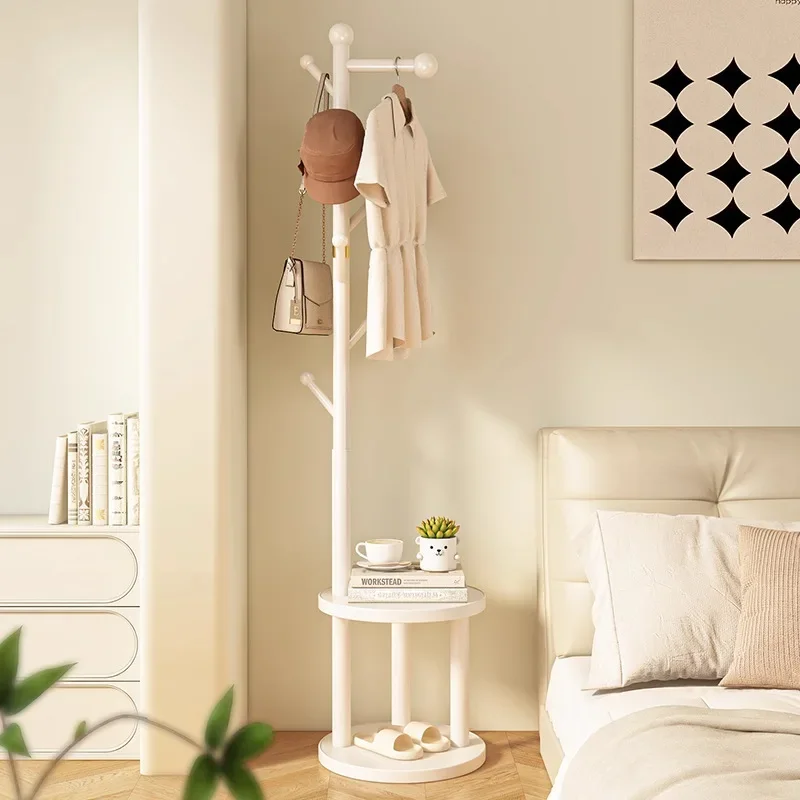 Solid Wood Two Tier Standing Clothes Rack Bedside Living Room Bedroom Storage Organizer Garment Rack Clothes Stand