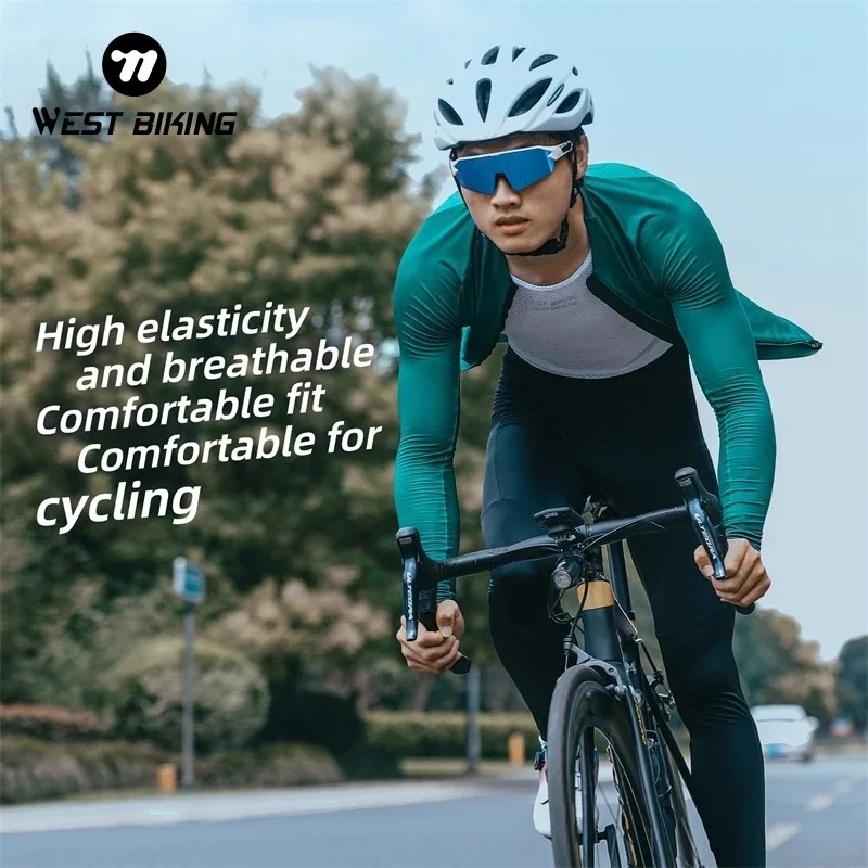 WEST BIKING Men Long Sleeve Cycling Jersey Breathable Quick Dry Stretchy 3 Rear Pockets Reflective for Spring Autumn Bike Riding