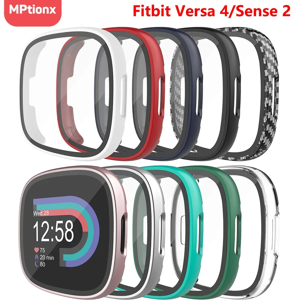 Protector de pantalla para Fitbit Versa 4/Sense 2, Protector de PC duro, carcasa de vidrio templado HD, carcasa de parachoques de cubierta completa completa