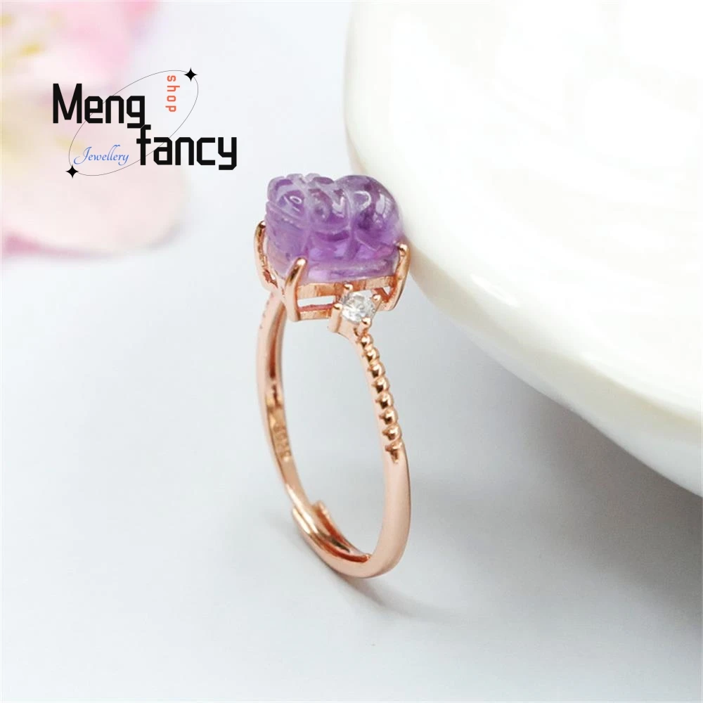 S925 Silver Natural Amethyst Exquisite Simple Ring High-grade Elegant Couple Promise Charms Fashion Luxury Jewelry Holiday Gifts