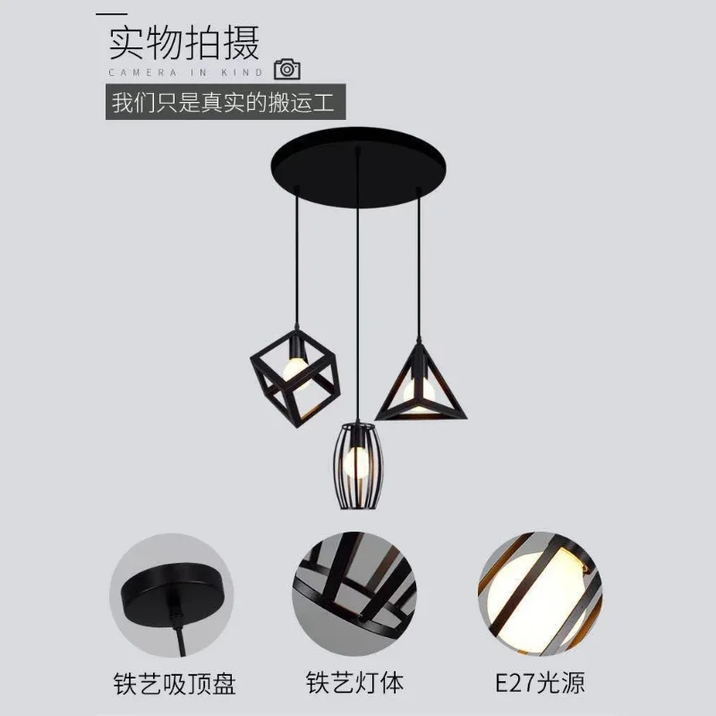 

3-головный простой современный дизайн, подвесной светильник, подвесная потолочная люстра, металлический абажур E27, черный, подходит для гостиной, столовой