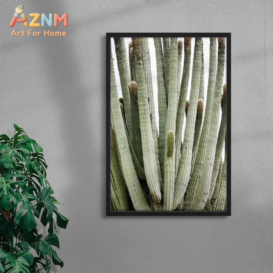 

Настенное панно с изображением кактуса-органопипа в рамке - Минималистичный ботанический принт в юго-западном стиле для декора дома в стиле бохо