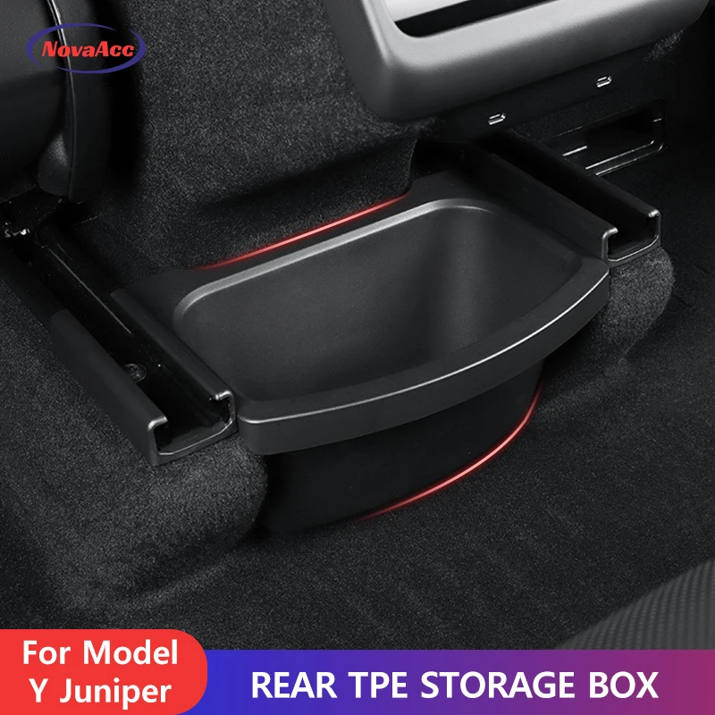 

Rear TPE Storage Box For Model Y Juniper 2025 2026 Under Seat Organizer With Lid Space - Saving Bin Scratch - Resistant Bucket