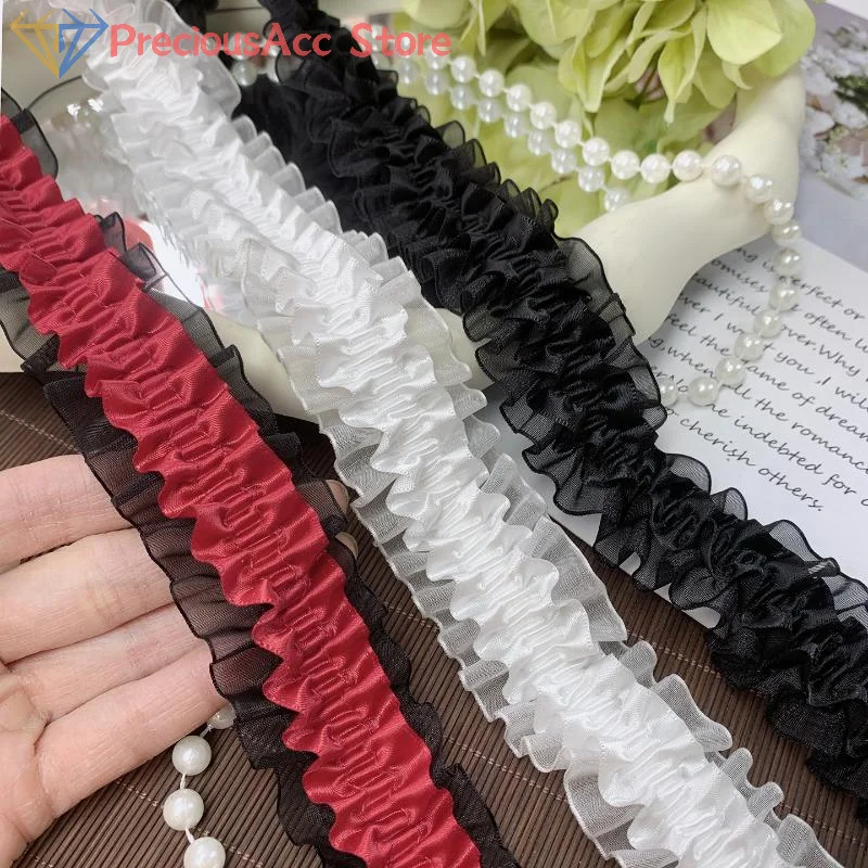 Lolita Satin Pleated Lace Trim 4cm Ruffle Edge Ribbon for DIY Dress Bag Clothes Sewing Craft Decoration Apparel Sewing