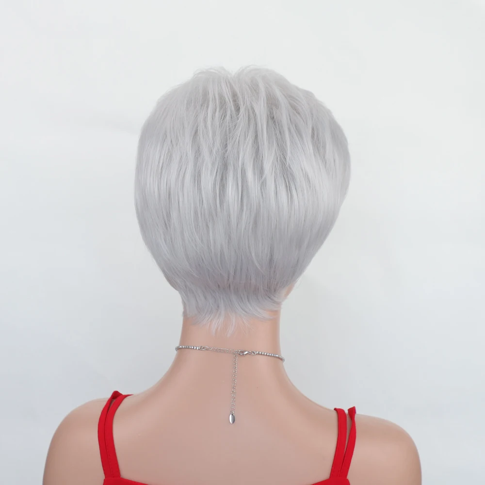 Białe peruki Peruki Dark Root Short Pixie Cut Bob Peruki Machine Made Remy Human Hair Peruka dla białych kobiet Codziennie Odporne na ciepło