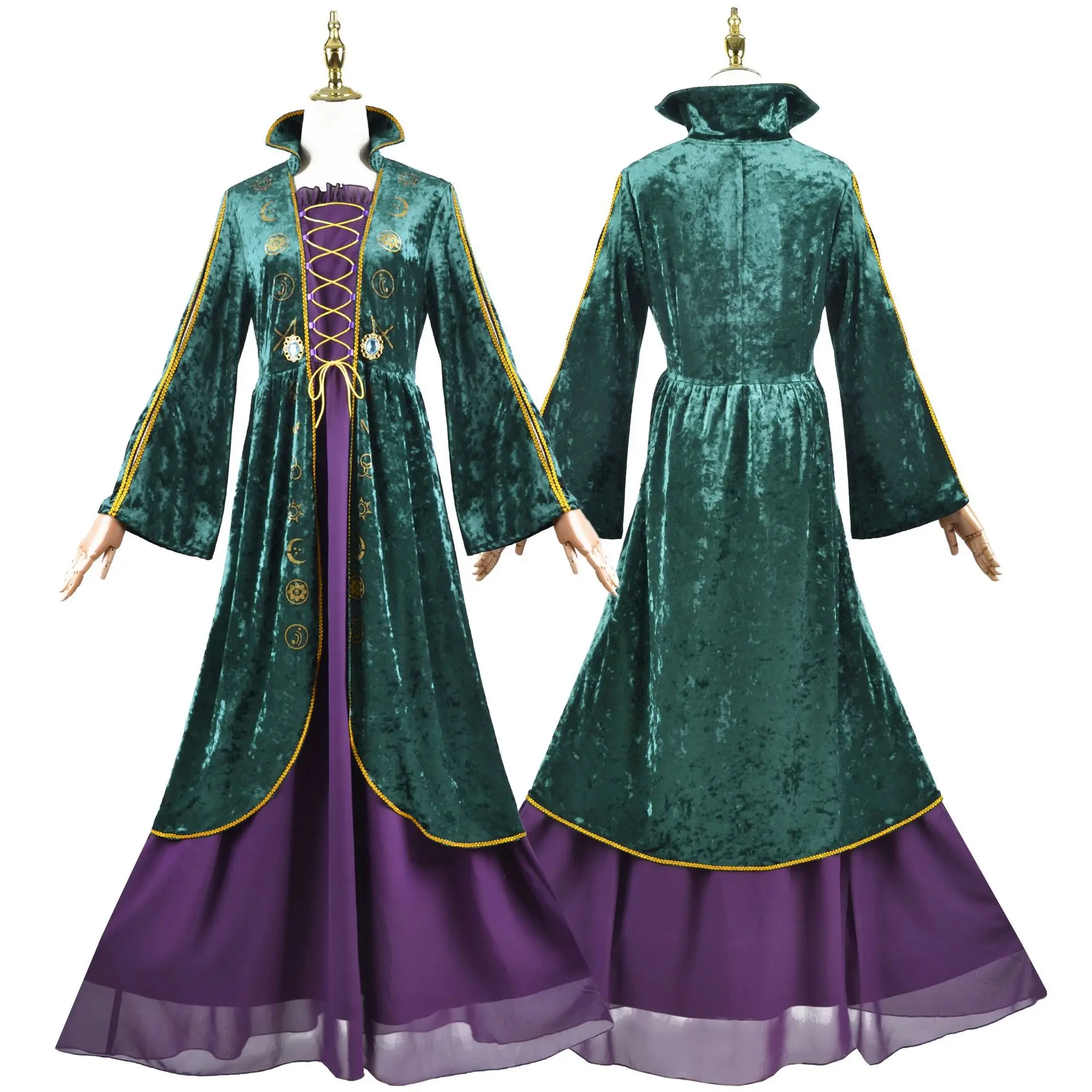 Hocus pocus adulto crianças winifred mary sarah sanderson cosplay traje longo vestido para halloween trajes de carnaval de natal