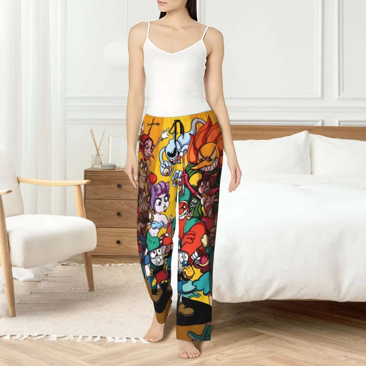 

Custom Women Cupheads Pajama Pants Print Mugman Game Sleep Sleepwear Bottoms with Pockets