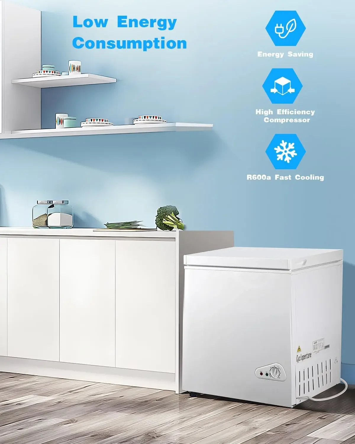 .Ft Deep Compact Freezer, Chest Freezer with a Removable Basket 7 Gears Adjustable Temperature Control(-18°F to -46°F) for Garag